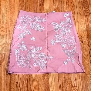 NWT LOFT Embroidered Pink Mini Skirt